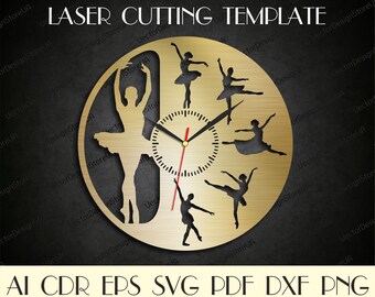 Ballet clock svg,Ballet art,Ballet svg,Ballet wall art,Ballet wall decor,Ballet gifts,Gift for her,Clock laser cut,Clock laser cut WCM-233