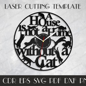 Gatti parete orologio, gatti SVG, gatti Wall Decor, arte della parete di gatti, regalo con I gatti, amo i gatti, taglio laser file, orologio in formato SVG, file DXF per laser WCM-135