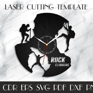 Puede incluir: Diseño de reloj en blanco y negro con una silueta de escaladores en una pared de roca. La esfera del reloj dice "Rock Climbing".