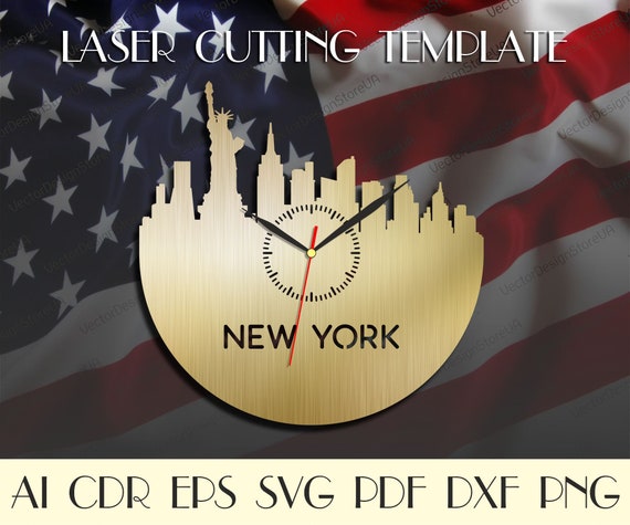 New York wall art,New York skyline svg,New York clock,American gift,American decor,Laser cut files,Clock svg,Dxf files for laser WCT-5