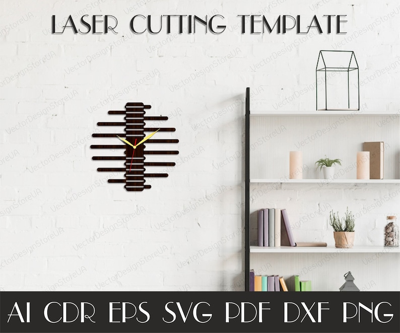 Unique clock svg,Modern clock,Wall decor file,Wooden clock,Laser cut files,Birthday gift,Dxf files for laser,Clock dxf,Clock svg WCM-106
