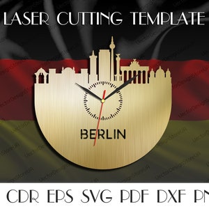 Berlin wall art,Berlin svg,Berlin wall clock,Berlin skyline,Berlin decor,Germany gifts,Laser cut files,Clock svg,Dxf files for laser WCT-10