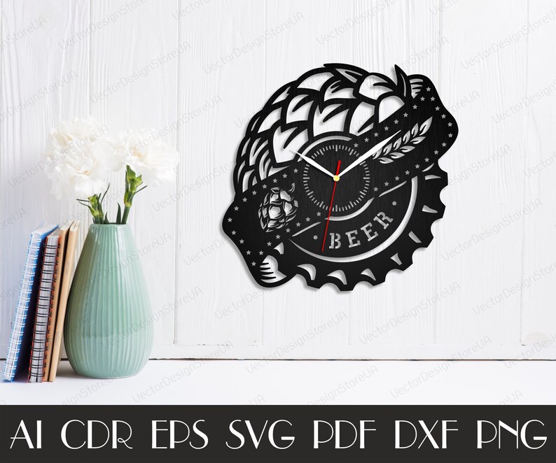 Ölpubklocka dxf, ölpubkonst, ölpub svg, öldekor, ölklocka, ölpresent, present till honom, födelsedagspresent, vektor för CNC, trälaserskuren WCM-33 bild 4