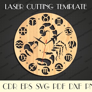 Zegar Skorpiona svg,Skorpion svg,Znak Skorpiona,Znaki astrologiczne svg,Zodiak Skorpiona,Znaki zodiaku svg,Prezent Skorpiona,Plik do cięcia laserowego,Zegar svg WCM-158
