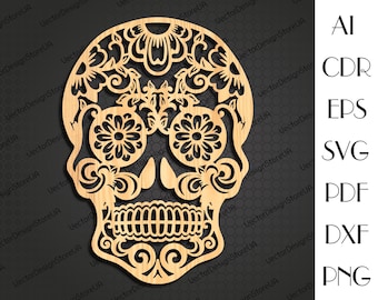 Zuckerschädel Wand Kunst, Zuckerschädel svg, Zuckerschädel Wanddekor, Zuckerschädel Geschenk, Zuckerschädel Metall Kunst, Laserschnittdatei LCT-88