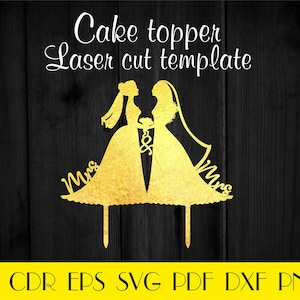 Topper na tort Pani i Pani, Topper na tort weselny Lesbijki, Panna Młoda i Panna Młoda SVG, Topper na tort Sylwetka Lesbijki, Dekoracja Pani Pani, Topper na tort CNC CTT-89