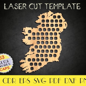 Irland Beer Caps Karte dxf,Irland Beer Cap Halter svg,Flaschenverschlüsse Halter,Irland Wandkunst,Geschenk für ihn,CNC Pläne,laser geschnittene Dateien LCT-33