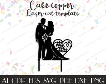 Wedding cake topper template,Anniversary cake topper file,Mr Mrs cake topper,Rustic wedding,Cake topper svg,CNC files,Cake decoration CTT-7