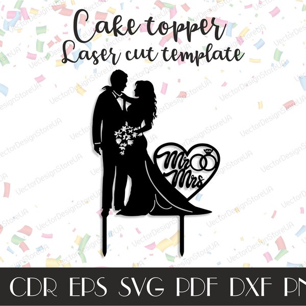 Wedding cake topper template,Anniversary cake topper file,Mr Mrs cake topper,Rustic wedding,Cake topper svg,CNC files,Cake decoration CTT-7