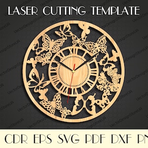 Arte delle farfalle, Orologio con farfalle in formato SVG, Decorazione murale con farfalle, Farfalle in formato SVG, Regalo d'amore, Decorazione d'amore, Orologio tagliato al laser, File CNC, Orologio in formato DXF WCM-232