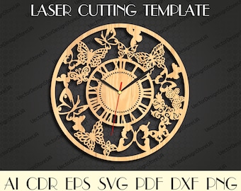 Butterflies art,Butterflies clock svg,Butterflies wall decor,Butterflies svg,Love gift,Love decor,Clock laser cut,Cnc file,Clock dxf WCM-232