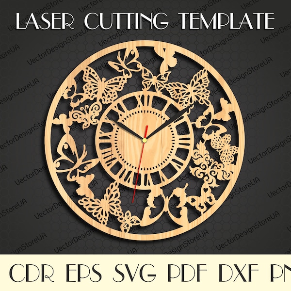 Schmetterlinge Kunst, Schmetterlinge Wanddekor, Schmetterlinge Kunst, Liebesgeschenk, Liebesdekor, Uhr Laserschnitt, Cnc-Datei, Uhr dxf WCM-232