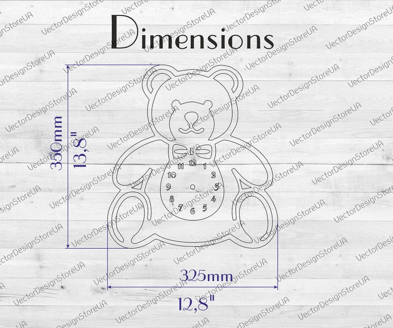 Kids room clock WCM-32 Laser cut template Vector for CNC Birthday gift Kids room decor Teddy bear template Teddy bear clock for wall