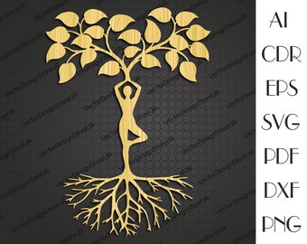 Arte de pared de yoga, Yoga svg, regalo de yoga, decoración de pared de yoga, regalo para ella, árbol de la vida svg, arte del árbol de la vida, archivos cnc para láser, archivos de corte láser LCT-104