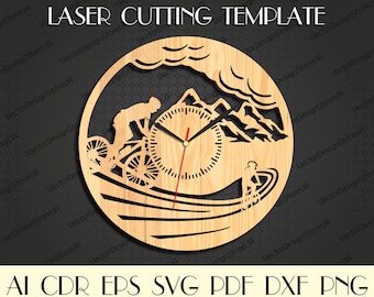 Reloj del ciclista svg, Arte de la pared de la bicicleta, Bicicleta svg, Decoración de la pared del paseo, Regalo para el hombre, Archivo de reloj deportivo, Archivos de corte láser, Vector para CNC, Reloj svg WCM-208
