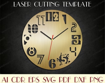 Modern clock svg,Unique wall decor,Clock numbers,Wooden clock,Laser cut files,Birthday gift,Dxf files for laser,Clock dxf,Clock svg WCM-10
