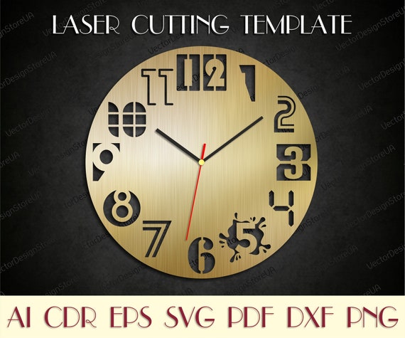 Modern clock svg,Unique wall decor,Clock numbers,Wooden clock,Laser cut files,Birthday gift,Dxf files for laser,Clock dxf,Clock svg WCM-10