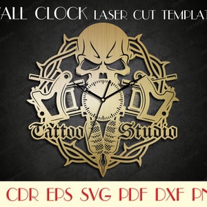 Tatuaggio orologio da studio,Tattoo orologio svg,Tattoo wall art,Tattoo wall décor,Tattoo studio svg,Clock file,Orologio unico,Download digitale WCM-11