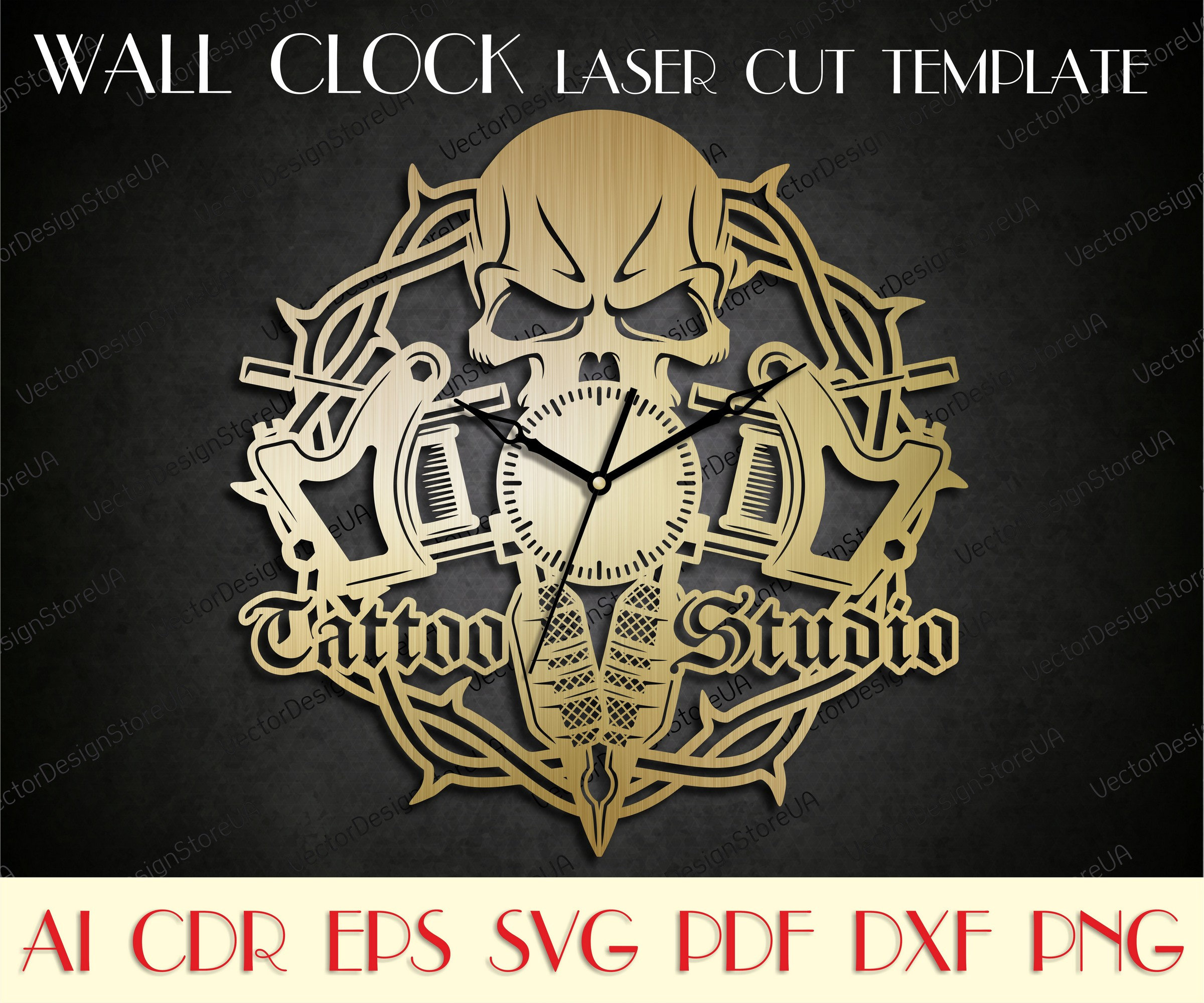Tattoo studio Vinyl clock Tattoo clock Tattoo machine Tattoo