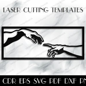 Skapelsen av Adam konst, Guds hand väggkonst svg, Guds händer väggkonst, Michelangelo väggdekor, CNC-filer för laser, laserskärningsfiler LCT-70