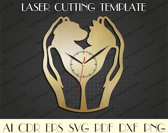 Amor animales decoración de la pared, animales arte de la pared svg,Animales svg,Regalo de bienvenida, Decoración moderna, reloj CNC, Archivos cortados por láser, Reloj svg, CNC plan WCM-124