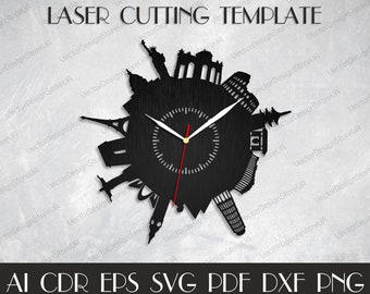 Travel clock svg,Journey art dxf,Trip wall art,Traveling clock,Travel svg,Travel gift,Traveling decor,CNC files,Cnc plans,Clock dxf WCM-94