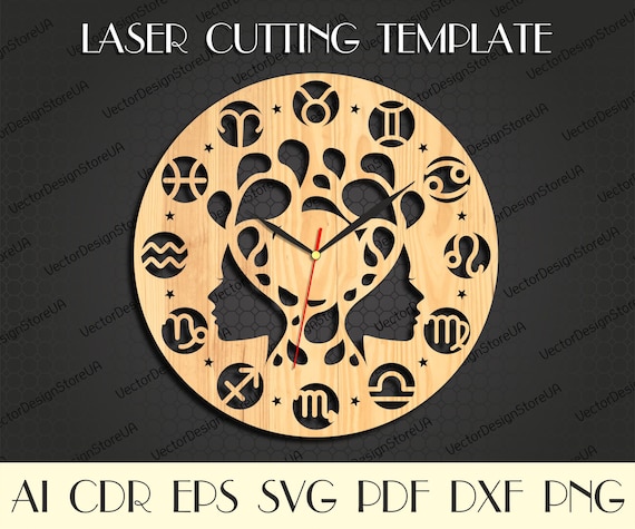 Gemini svg,Gemini clock svg,Gemini sign,Astrology Signs svg,Gemini zodiac,Zodiac svg,Gemini gift,Laser cut file,Clock dxf,Clock svg WCM-153