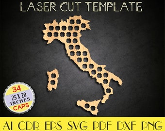 Italy Beer Caps map dxf,Italy Beer cap holder svg,Italy svg,Italia svg,Bottle caps holder,Fathers Day gift,CNC plans,laser cut files LCT-56