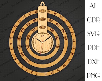 Perpetual Calendar clock svg,Perpetual Calendar template,Perpetual Calendar wood,Daily Calendar svg,Birthday gift,CNC file,CNC plans LCT-101