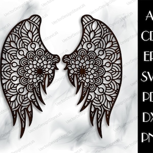 Arte de pared de alas, Alas svg, Alas de ángel svg, Decoración de metal de alas, Arte de mandala, Decoración de mandala, Mandala svg, archivos cnc para láser, archivos de corte láser LCT-86