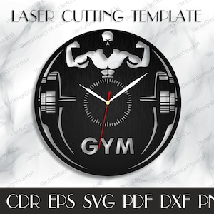 Bodybuilding wall decor file,Gym Clock svg,Gym clock for wall,Gym svg,Sport clock file,Wood laser cut,CNC file,Clock svg,Clock dxf WCM-1