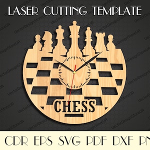 Arte della parete di scacchi, scacchi in formato svg, regalo di scacchi, orologio di scacchi in formato svg, dxf di scacchi, regalo con scacchi, amo scacchi, chessman svg, file tagliati al laser, orologio in formato svg WCM-183