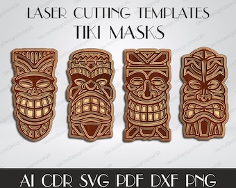 Set 4Pcs Tiki mask svg,Tiki mask wall art,Tiki mask decor,Multilayer mask,Laser cut files,Multilayer svg,CNC plans,cnc laser files S-3