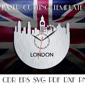 London wall art,London svg,London wall clock,London skyline,British gift,British decor,Laser cut files,Clock svg,Dxf files for laser WCT-4