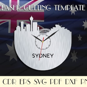Sydney wall clock,Sydney skyline,Sydney art,Sydney silhouette,Australian gift,Sydney svg,Laser cut files,Clock svg,Dxf files for laser WCT-9