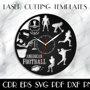 Orologio di football americano svg,Sport svg,Arte della parete di calcio,Football svg,Football americano svg,Regalo sportivo,Sport taglio laser,Vettore per CNC WCM-235