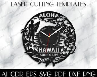 Surfing clock svg,Hawaii art,Surfing svg,Gift for Surfer,Surfing wall art,Surfing decor,Hawaii Clock svg,Beach summer,Laser cut wood WCM-264