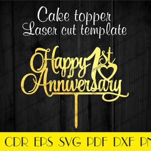 Topper na tort na 1. rocznicę,Plik rocznicowy svg,Dekoracja tortu rocznicowego,Wycinane laserowo,Plik CNC,Topper na tort svg,Wektor dla CNC,Topper na tort CTT-60