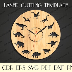 Dinosauri wall decor,Arte dei dinosauri,Orologio da parete dinosauri,Dinosaur svg,Dinosaurs dxf,File tagliati al laser,Clock svg,File Dxf per laser WCM-237