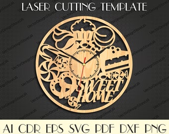Decoración de la pared de la tienda de pasteles, Arte de dulce hogar, Dulce hogar svg, Arte de la pared de la tienda de pasteles, Signo de la tienda de pasteles, Regalo con pasteles, Archivos de corte láser, Reloj svg WCM-186