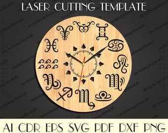 Segni di astrologia svg,arredamento parete zodiaco,zodiaco svg, file segni zodiacali,Arte astrologia,Regalo di oroscopo,File tagliati al laser,Orologio dxf,Orologio svg WCM-112