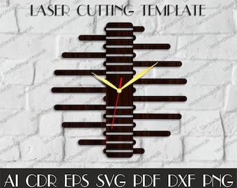 Reloj único svg, reloj moderno, archivo de decoración de pared, reloj de madera, archivos de corte láser, regalo de cumpleaños, archivos Dxf para láser, reloj dxf, reloj svg WCM-106