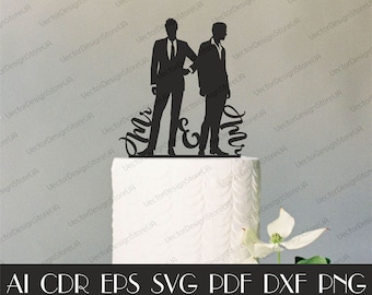 Gay Silhouette Cake Topper fichier, Gay Wedding Cake Topper svg,Same Sex Cake Topper,Gay Wedding Decor,Mr Mr cake topper,CNC files CTT-130