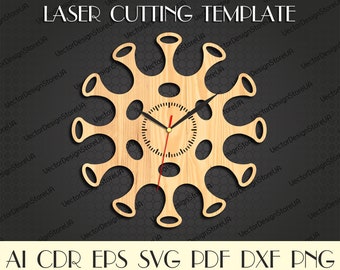 Prezent z chemii, Szablon zegara wirusowego, Sztuka ścienna z wirusem, Zegar chemiczny, Dekoracja chemiczna, Pliki DXF dla CNC, Pliki SVG, Plik do cięcia, Cięcie laserowe WCM-48