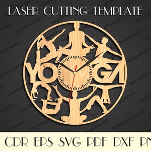 Yoga clock svg,Yoga art,Yoga svg,Yoga wall art,Yoga clock for wall,Gift for her,Clock laser cut,Vector for CNC,Clock laser cut WCM-84