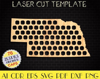 Archivo de mapa de tapas de botellas de Nebraska, soporte de tapa de cerveza de Nebraska dxf, arte de pared de Nebraska, svg de Nebraska, regalo del día del padre, planes CNC, archivos de corte láser LCT-36