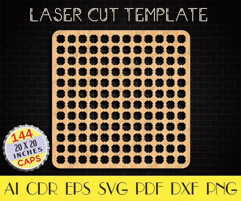144 archivo de soporte de tapa de botella grande, soporte de tapas de cerveza cuadradas svg, mapa de tapas de cerveza de madera, regalo de exhibición de tapa de cerveza, planos CNC, archivos de corte láser LCT-8 imagen 1