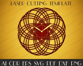 Spirograph wall art,Large clock for wall,Modern wall clock,Geometric clock dxf,Laser cut wood,Unique clock,Laser cut files,Clock svg WCM-110