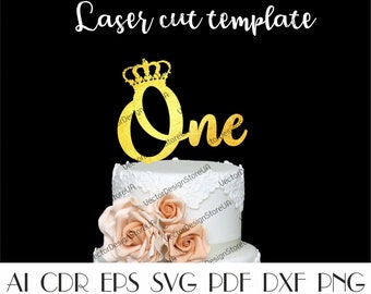 Jeden topper na tort svg, Topper na tort na 1 urodziny, Topper na tort na 1 rok, Topper na tort na 1 urodziny, Topper na tort svg, Wektor dla CNC CTT-142