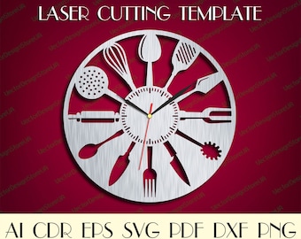 Kitchen Clock svg,Kitchen clock for wall,Kitchen decor svg,Rustic wall decor,Restaurant decor,Clock file,Laser cut files,CNC plans WCM-251